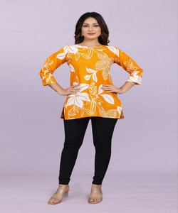 Haut en coton slub fantaisie à imprimé numérique, idéal pour le quotidien, prix de gros, vêtement ethnique, jaune - Product Image 3