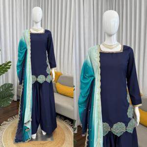 ชุดทำจากผ้าฝ้ายธรรมชาติชุดเล่น Salwar สำหรับผู้หญิงชุดถักไม่เหมือนใคร - Product Image 3