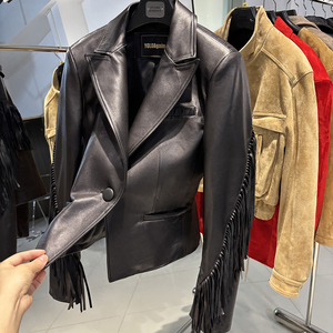 Chaqueta de Motocicleta de Cuero Sintético para Mujer, Manga Larga, Cuello Camisero, Botón Único, con Flecos, Transpirable, Estilo Invernal - Product Image 5