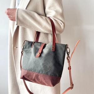 Sac fourre-tout en cuir et toile vintage, sac à bandoulière, sac de voyage, sac de travail, sac de shopping, grande capacité, durable, broderie ouverte LCTB-0083 - Product Image 3