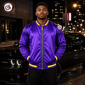 Veste bomber en satin pour hommes de la fraternité Omega Embroidery, vente en gros |   Blouson bomber pour homme personnalisé brodé pour l'hiver - Séchage rapide - Product Image 4