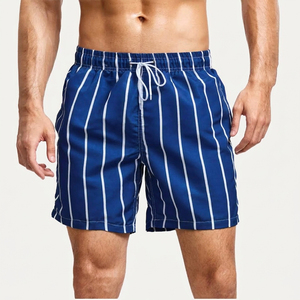 Nouveau design 2026 – Short de bain rayé bleu pour homme, 100 % polyester, taille élastique, longueur courte, idéal pour l'été - Product Image 6