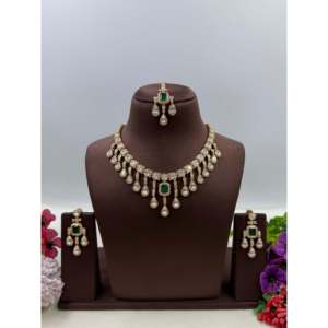 Indian Ethnic Samrudhi Premium Moissanite Necklace-<b>Gold</b> Plated Steel Bridal Fine Jewelry <b>Set</b> - Product Image 2