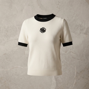 T-shirt en tricot à bordures monochromes pour femme (P8T26201) - Product Image 2