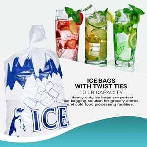 Pacco di Design a pinguino fresco 1000 sacchetti di ghiaccio 12x21 stampati in plastica sicura per uso alimentare 10 libbre di capacità 1.7 Mil cravatte per la conservazione degli alimenti - Product Image 5