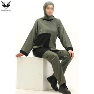 Outdoor <b>Modest</b> Sportsuit Tracksuits Women Big Pocket Patchwork Top and Pants <b>Set</b> Muslim Hiking Activewear - Product Image 2