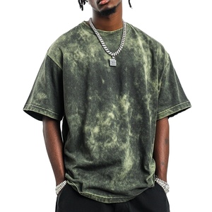 T-shirt personnalisable streetwear oversize vert délavé tie-dye à col rond et épaules tombantes, à manches courtes, respirant, idéal pour les vacances, pour homme - Product Image 2