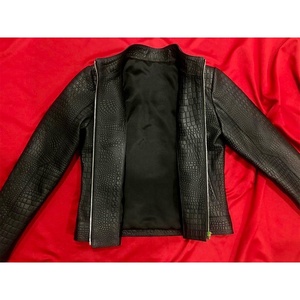 Blouson en cuir de Crocodile pour femme, blouson bombardier en cuir de vache véritable noir - Product Image 4