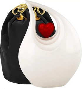 Urna Funeraria Blanca en Forma de Lágrima con Corazón Metálico Rojo Real, Urna Conmemorativa de Aluminio de Diseño Vintage en Forma de Lágrima para Adultos - Product Image 3