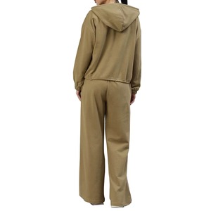 Ensemble de survêtement d'hiver pour femme, sweat à capuche et pantalon large à cordon de serrage, coupe régulière, 2 pièces, tenue décontractée unie, kaki - Product Image 2