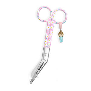 กรรไกรตัดผ้าพันแผลสำหรับพยาบาล ทำจากสแตนเลส คมสำหรับการดูแลบาดแผลและการกู้ภัย ปลายมนเพื่อความปลอดภัย ลายดอกเดซี่สีชมพู ได้รับการรับรองมาตรฐาน CE - Product Image 1