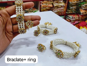 Elegant Pearl Floral <b>Bracelet</b> and Ring <b>Set</b> for Women Ethnic Jewelry Gold Plated Handcrafted Design Wedding Festive Wear - Product Image 2