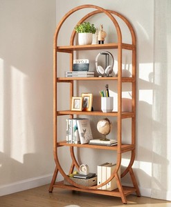 Modern <b>Wooden</b> Etagere Shelf 5-Tier Freestanding Backless <b>Bookcase</b> Midcentury Design Living Room Furniture - Product Image 3