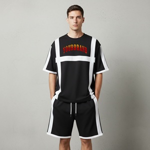 Heavyweight 310GSM Eco-Friendly Quick Dry men's <b>2</b> <b>piece</b> <b>set</b> with <b>white</b> stripes Custom embroidered Logo Loose Fit man short <b>set</b> - Product Image 1