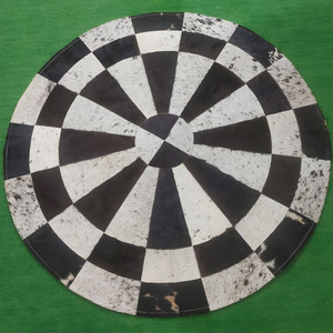 Round Patchwork <b>Leather</b> Area Rug Handmade Hair on Hide Geometric Medallion Carpet for Living Rooms Floor and Office Decorations - Product Image 3