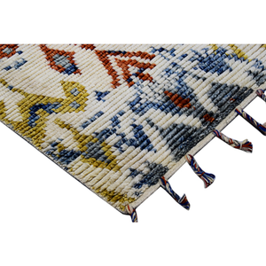 Tapis d'intérieur en laine tissé à la main, multicolore, terracotta, bleu, jaune, tribal, bohème, géométrique, avec pompons, à poils ras, pour salon - Product Image 2