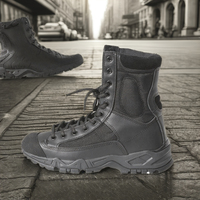 Bottes de randonnée tactiques extra légères en cuir microfibre à lacets, noires, confortables, hauteur cheville, semelle extérieure en maille et caoutchouc