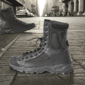 Extra lichte koeienleer suède veterboots voor tactische training en wandelen, zwart, solide, comfortabel, enkelhoog, mesh voering, rubber, winter - Product Image 2