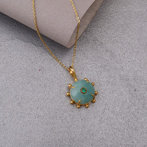 Natural Amazonite Pendant <b>Necklace</b> Green Round Gemstone Gold Plated Bohemian Cross Shape <b>Statement</b> Charm Jewelry for Women - Product Image 4