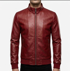 Chaqueta Bomber de Cuero Genuino y Lona Color Borgoña para Hombre 2026, Cuello Alto, Cierre Frontal con Cremallera, Estilo Casual, Motociclista, Personalizada OEM - Product Image 3