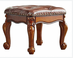 <b>Small</b> <b>Wooden</b> Foot <b>Stool</b> with Fiber Leather Upholstered Seat Footrest for Living Room Bedroom Lounge and Home Interior Use - Product Image 1