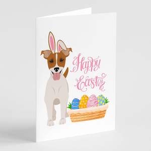 Whimsical A7 tamaño 5x7 marrón y blanco liso Jack Russell Terrier paquete de tarjetas de felicitación de Pascua 8 tarjetas de nota en blanco con sobres - Product Image 1