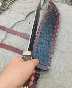 Couteau Bowie de 17 pouces, acier D2 pleine longueur, manche en bois de cerf, étui en cuir, chasse, camping, survie - Product Image 4