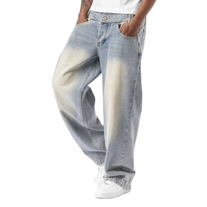 Jeans cargo baggy en denim pour hommes, délavés clair, grandes poches, coupe ample, style streetwear, personnalisables, vente en gros OEM - Product Image 1