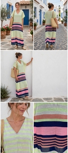 V-Neck Striped Chiffon Maxi <b>Dress</b> Asymmetrical Hem Loose Boho <b>Summer</b> Casual <b>Dress</b> <b>Sleeveless</b> Breathable Woven Print - Product Image 4
