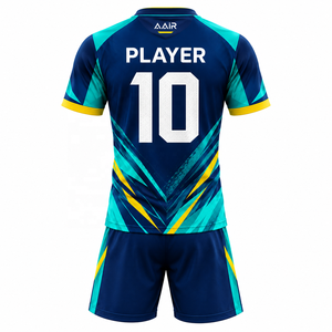 ชุดเสื้อฟุตบอลแบบซับลิเมชั่นสั่งทำพิเศษ AAIR คอวี แขนสั้น สีฟ้าอมเขียวเหลือง ลายเรขาคณิต สำหรับทุกเพศ ผลิตจากโพลีเอสเตอร์ 100% แห้งเร็ว - Product Image 2