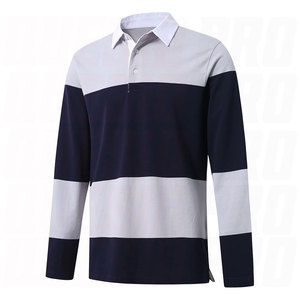 Polos pour hommes personnalisés, style streetwear décontracté, avec logo brodé, surdimensionnés, en tricot rayé, style rugby, manches longues, t-shirts de sport - Product Image 1