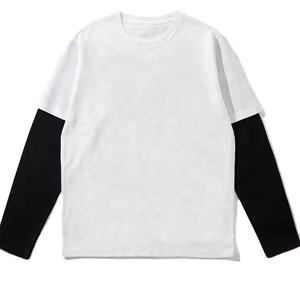 High Quality Unisex <b>Long</b> Sleeve T Shirt Custom Double Layer Black White T Shirt Drop Shoulder Thick Acid wash <b>tshirt</b> For Mens - Product Image 2