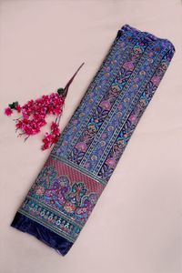 Tela con estampado floral azul marino y rayas con borde ornamental para diseño de vestido Kurti, material para ropa étnica. - Product Image 5