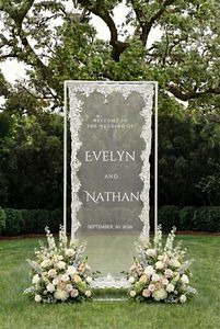 LANJO Custom Laced Sheer Linen <b>Wedding</b> Welcome <b>Sign</b> Modern Boho Decor Fabric Floral Pattern Eco-Friendly Durable Hanging - Product Image 2