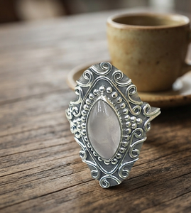 Natural Marquise Rose Quartz Statement <b>Ring</b> 925 Sterling Silver Boho Vintage Artisan Cocktail <b>Ring</b> Rose Gold & Yellow Gold <b>Plate</b> - Product Image 5
