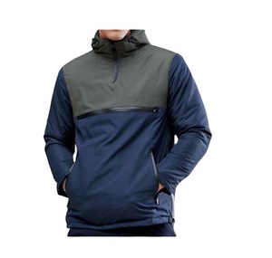 Veste coupe-vent à capuche pour homme, personnalisée OEM, hiver, color block, demi-zip, logo sur le devant, coupe-vent, séchage rapide, pour l'extérieur - Product Image 1