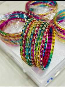 <b>Red</b> Glass Bangles with Stone Work Bridal Bangle Set Indian Wedding Chooda Style Rhinestone Stackable Jewelry - Product Image 2