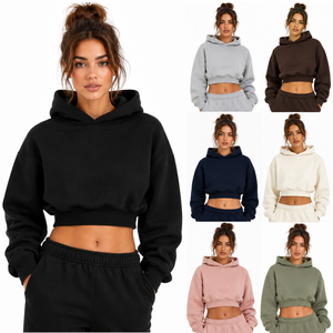 Custom <b>Women</b>’s Cropped Pullover <b>Hoodie</b> Oversized Crop Sweatshirt Private Label OEM - Product Image 1