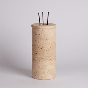 Travertine marble square diffuser holder with metal ring luxury aroma diffuser block premium home <b>decor</b> modern tabletop frag - Product Image 5