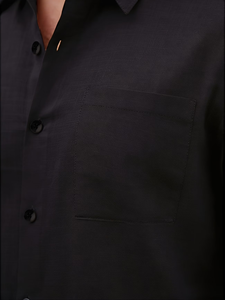 Customized Brand Men's Navy Blue Short Sleeve Cotton Shirt Solid Casual Button Woven Fabric Summer Style 120g Button Collar - Product Image 4