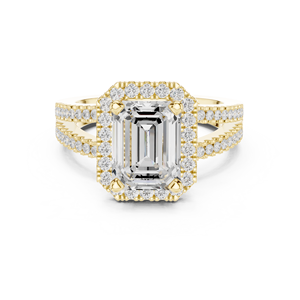 Designer Engagement Wedding Anniversary Split Shank Halo Rings 2 CT E VS1 Emerald Cut Lab Grown Diamond 14K Solid Gold Ring - Product Image 1