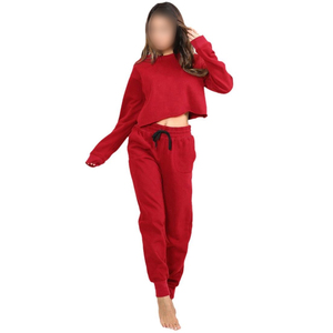 Stylish Women Crop Top Sweatsuit Outfit With Shirt And Jogger Pants Casual Two Piece Tracksuit For Sports And Travel - Product Image 1