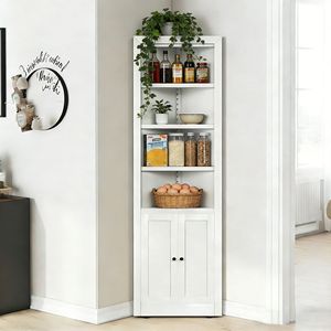 Gabinete de Almacenamiento Esquinero de 71 Pulgadas de Alto con 2 Puertas y 5 Estantes Ajustables, Gabinete de Cocina Metálico Independiente - Product Image 2