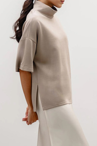 Camiseta de Manga Corta con Cuello Alto para Mujer, de Alta Calidad, Holgada, de Color Sólido, de Algodón, Informal, Veraniega, Transpirable, con Logotipo Estampado - Product Image 5