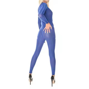 Combinaison longue bleue pour femme, taille haute, coupe régulière, couleur unie, fermeture éclair, vêtement de sport en spandex, coton et polaire, hiver - Product Image 1