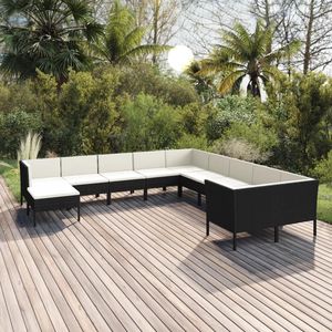 Ensemble de salon de jardin modulaire moyen en rotin PE noir et blanc crème pour espaces extérieurs - Product Image 1