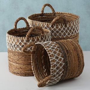 Handwoven Water Hyacinth Plant <b>Basket</b> Set Nordic Geometric Straw Flower Pot Cover Rustic Boho Home Living Room Decoration <b>Gift</b> - Product Image 2