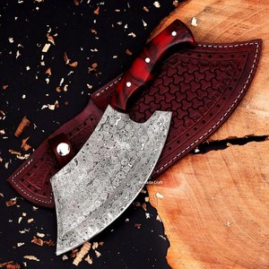 Couteau de Chef Hachoir à Viande Robuste en Acier Damas à Motif Goutte de Pluie, Manche en Résine Exotique, OEM ODM Disponibles - Product Image 6