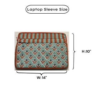 Housse pour ordinateur portable légère en coton matelassée et rembourrée, faite à la main, imprimée au bloc, écologique, douce pour la peau, durable, lavable en machine - Product Image 6
