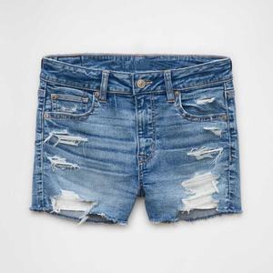Shorts en jean pour femmes, taille haute, décontractés, d'été, en coton bleu délavé, coupe ajustée, tendance, logo personnalisé, vente en gros - Product Image 3